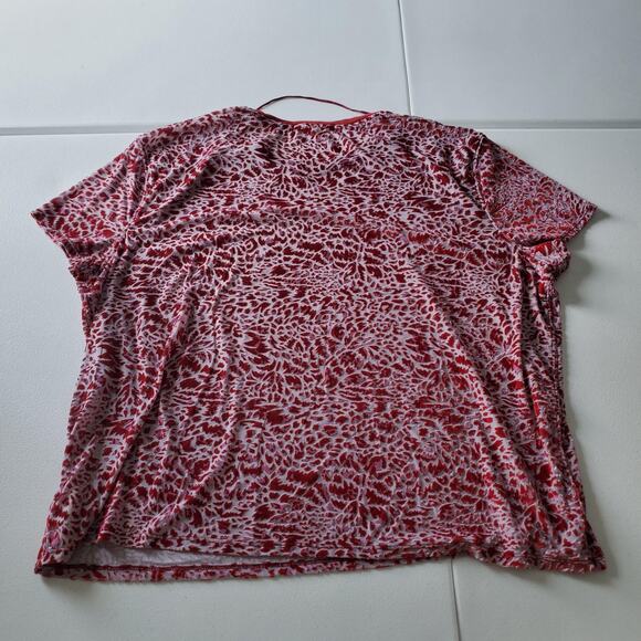We The Free Shirt Womens Medium Red White Velvet Burnout Short Sleeve Oversized - Picture 2 of 10